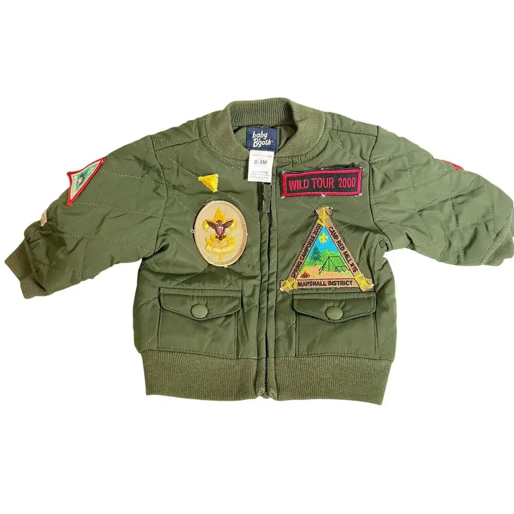 Baby BGosh Vintage (2000)Bomber Jacket  Quilted Zip Up With Patches 0-3months